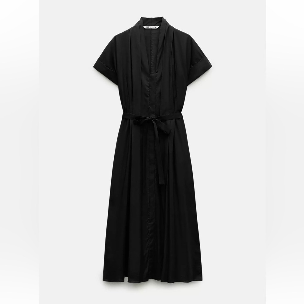NWT Zara Black Belted Midi Dress